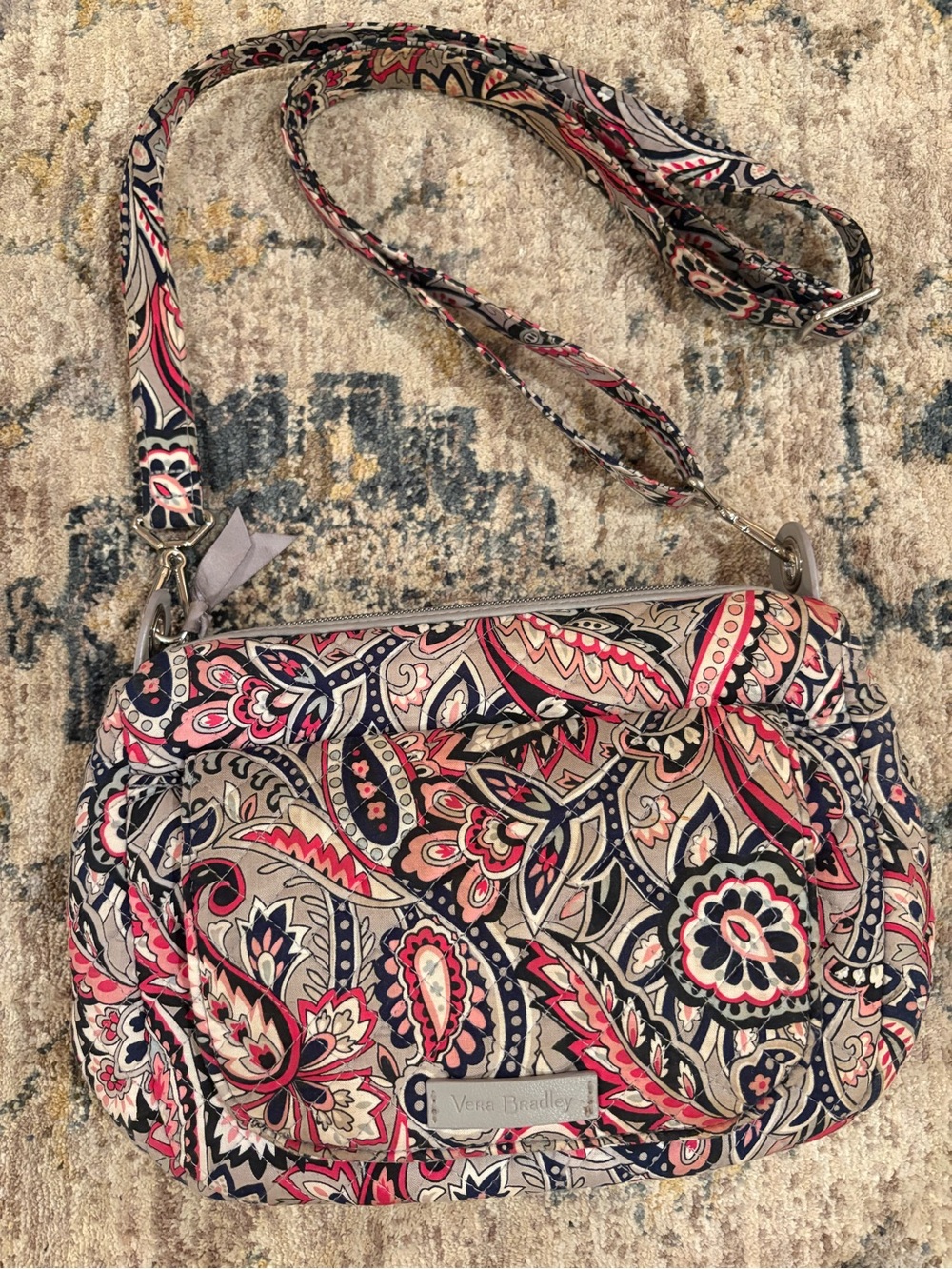 Vera Bradley Navy and Pink Paisley Quilted Crossbody
